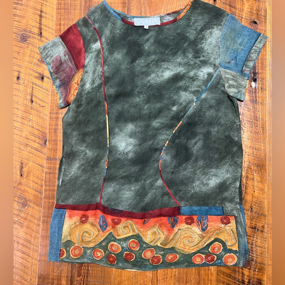 Platinum Abstract Scoop Neck Tunic, Size Small
